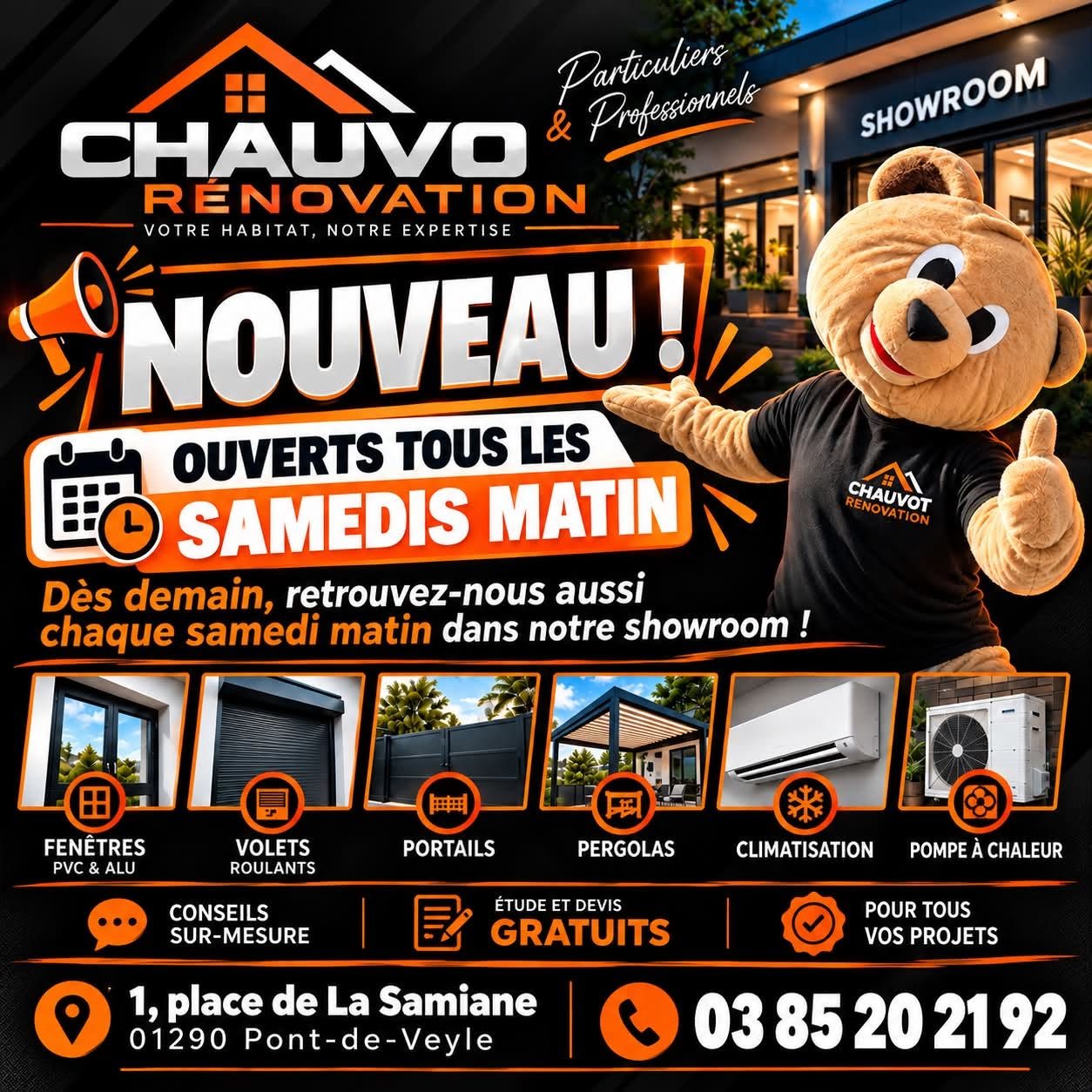 Affiche : Chauvot Rénovation ouvert tous les samedis matin